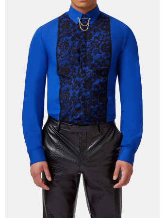 FORM SKINNY FIT BLUE LACE PANEL SHIRT