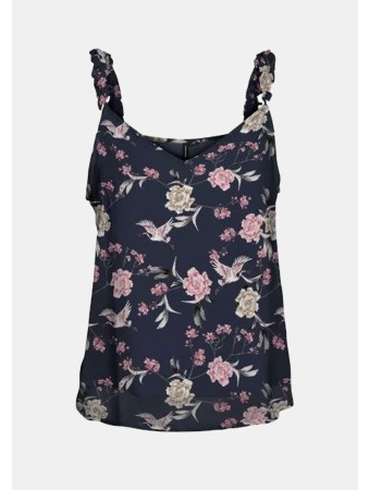Sheer Floaty Sleeveless Knot V Neck Floral Print