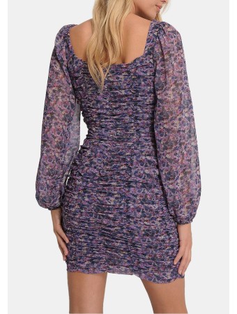Square Neck Gathered Chiffon Dress